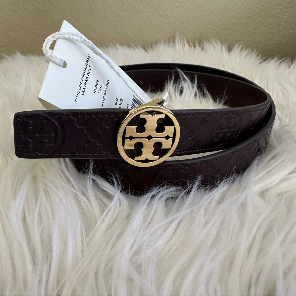 Tory Burch Leather 1" MILLER T MONOGRAM LEATHER BELT